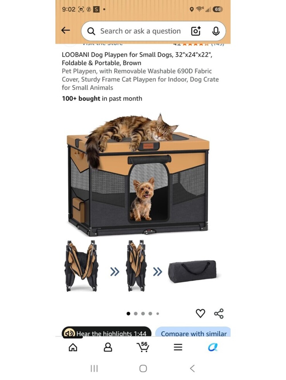 LOOBANI Foldable Dog Playpen for Small Dogs, 32x24x22, Portable Brown Pet Play/P